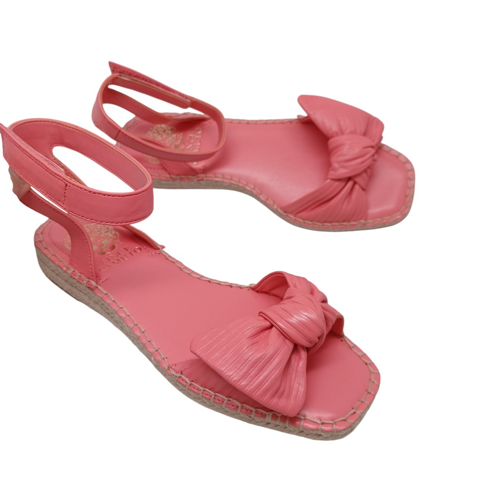 Vince Camuto Pink Leather Bow Espadrille Ankle Strap Flat Sandals Maybel Sz 7M